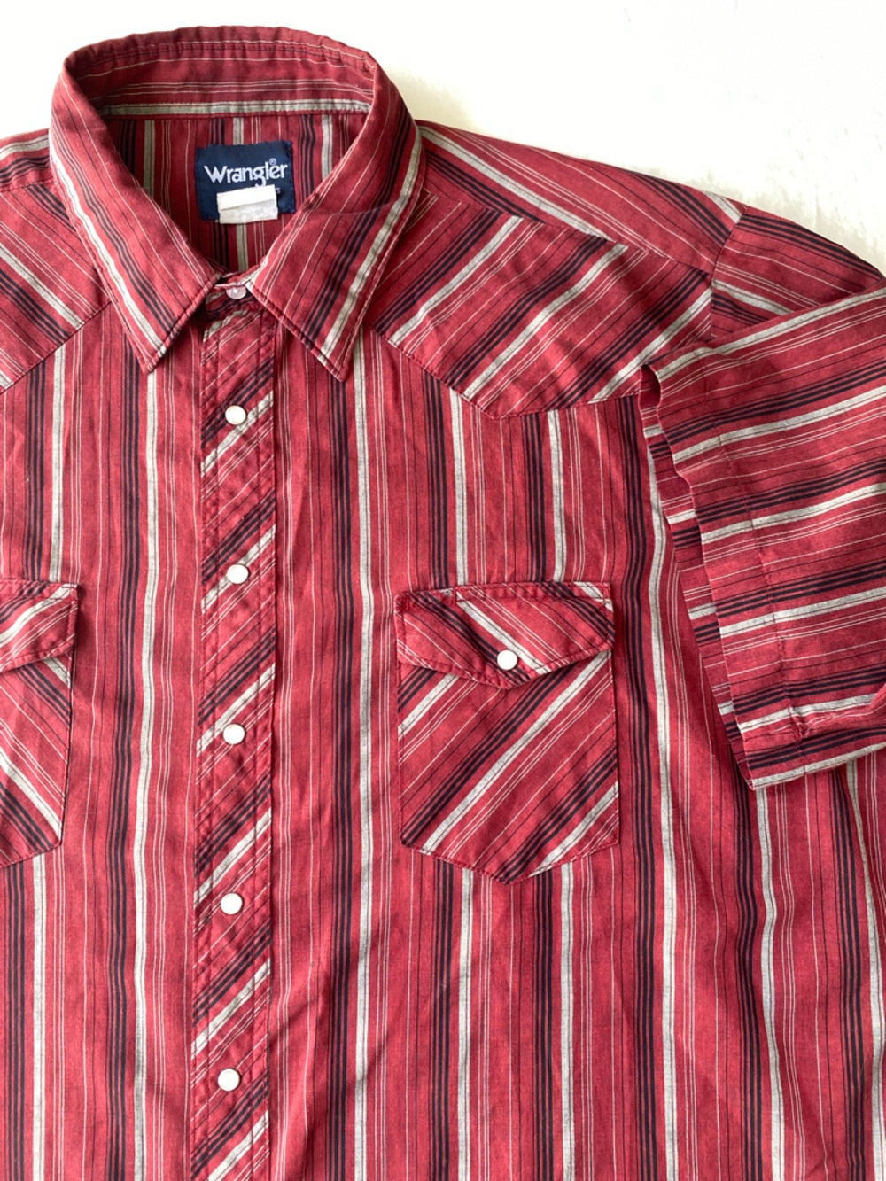 Wrangler Men's Short Sleeve Striped Western Pearl Snap Shirt XXL Red Y2K Vintage - Picture 9 of 9